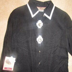 Roper silky button long sleeve black with accent white SMALL